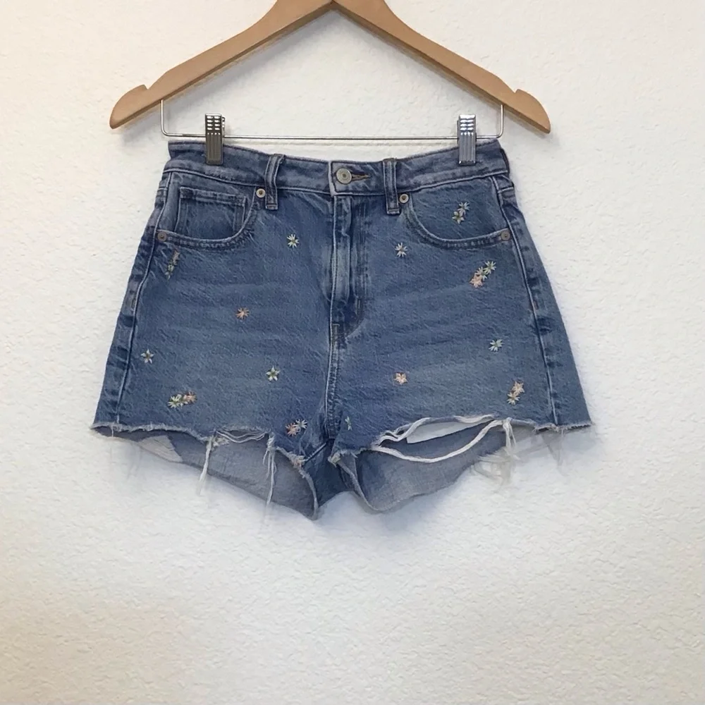 American Eagle 2 Mom Denim Shorts Women’s Tiny Floral Embroidered High Rise